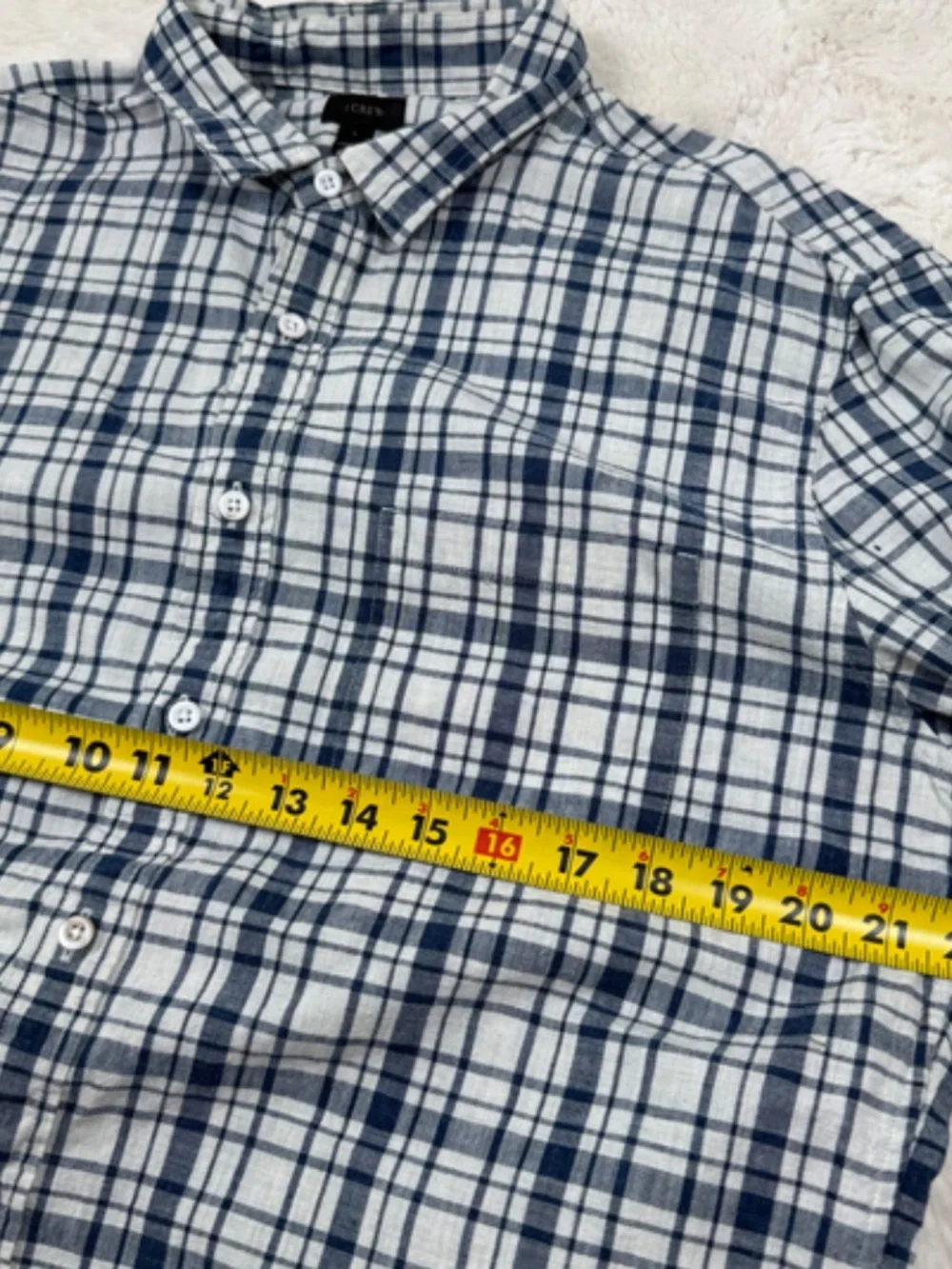 J. Crew Button Down Long Sleeve Shirt Blue White Plaid Check Cotton Men's Large